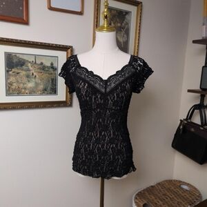 CAbi Black Lace Accent Blouse